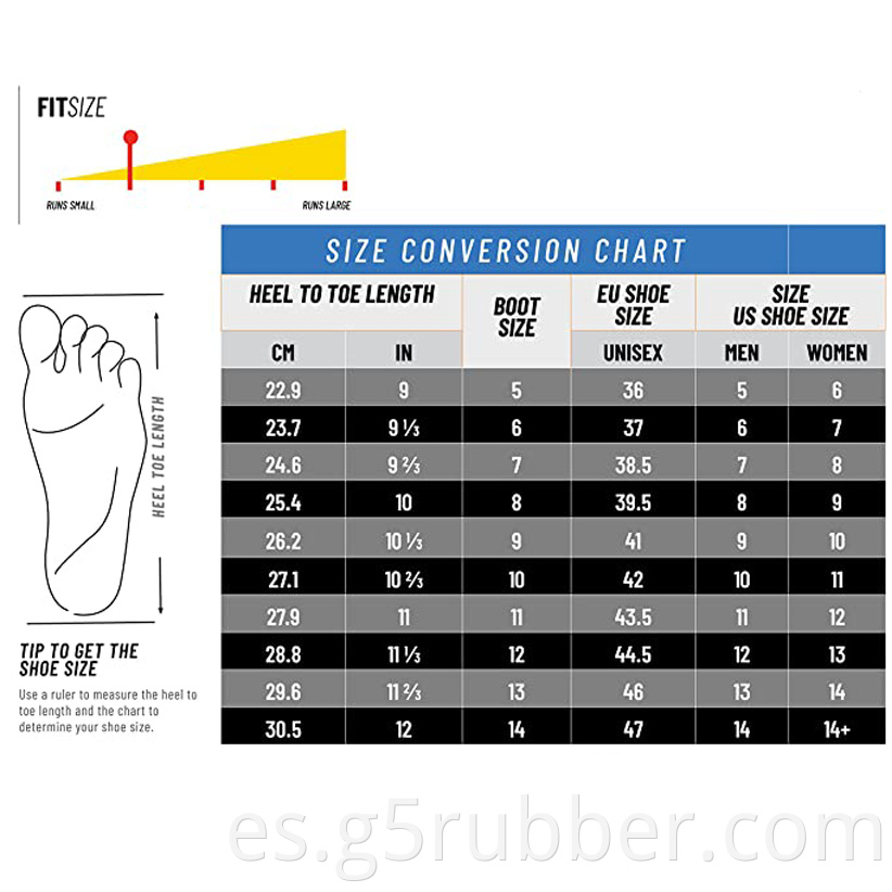 5mm Surfing Boots Size Chart Jpg